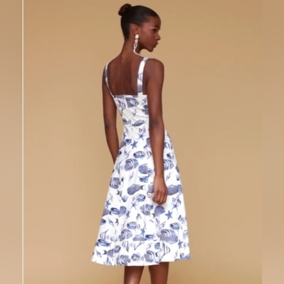🔹️Avec Les Filles🔹️ Blue Marina Fish  Printed Midi  Dress Size 14 - Picture 5 of 6